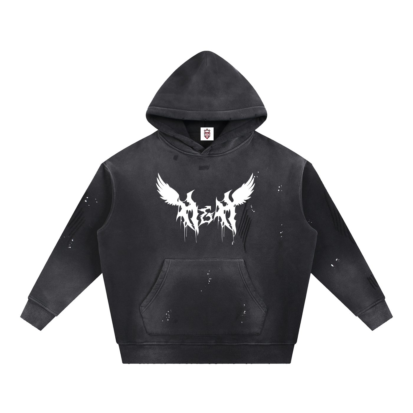 H&H Wings Vintage Washed Frayed Fleece Hoodie